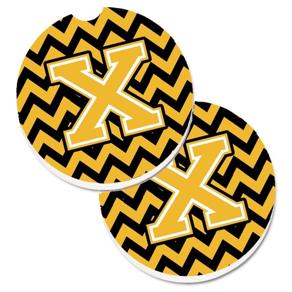 Carolines Treasures Letter x Chevron Black and Gold Cup Holder Car Coaster, PK2 CJ1053-XCARC - main